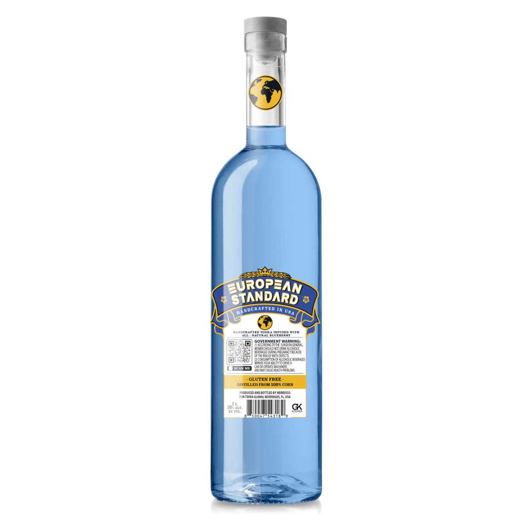 1 Premium Handcrafted in USA Vodka , European Standard , Infused with All - Natural Blueberry, 1L, 30% ABV - Terra Global Beverages