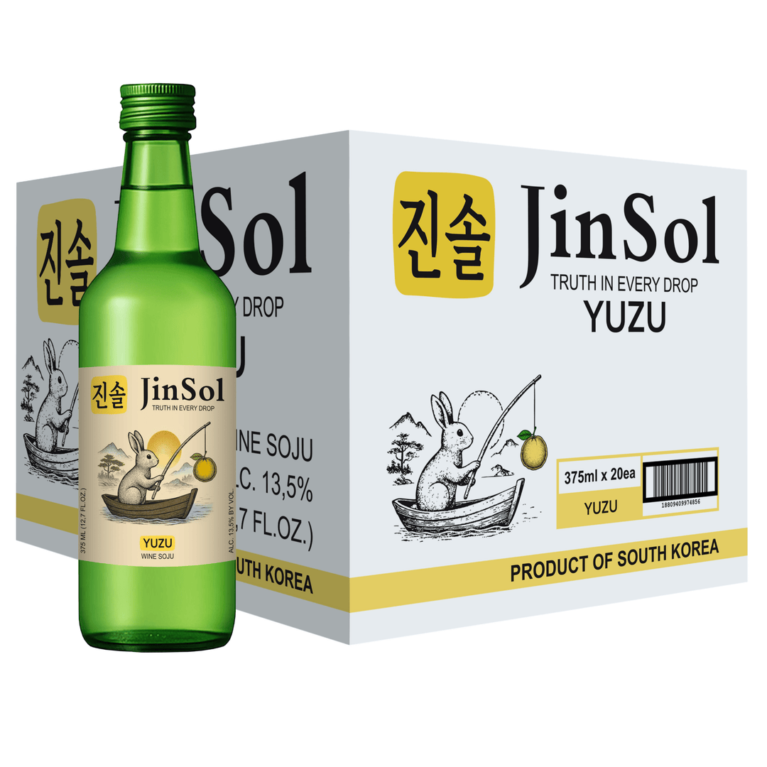 JinSol Korean Soju,  Yuzu, Pack 20 , 375 mL, 13.5 % ABV, crafted from apple wine