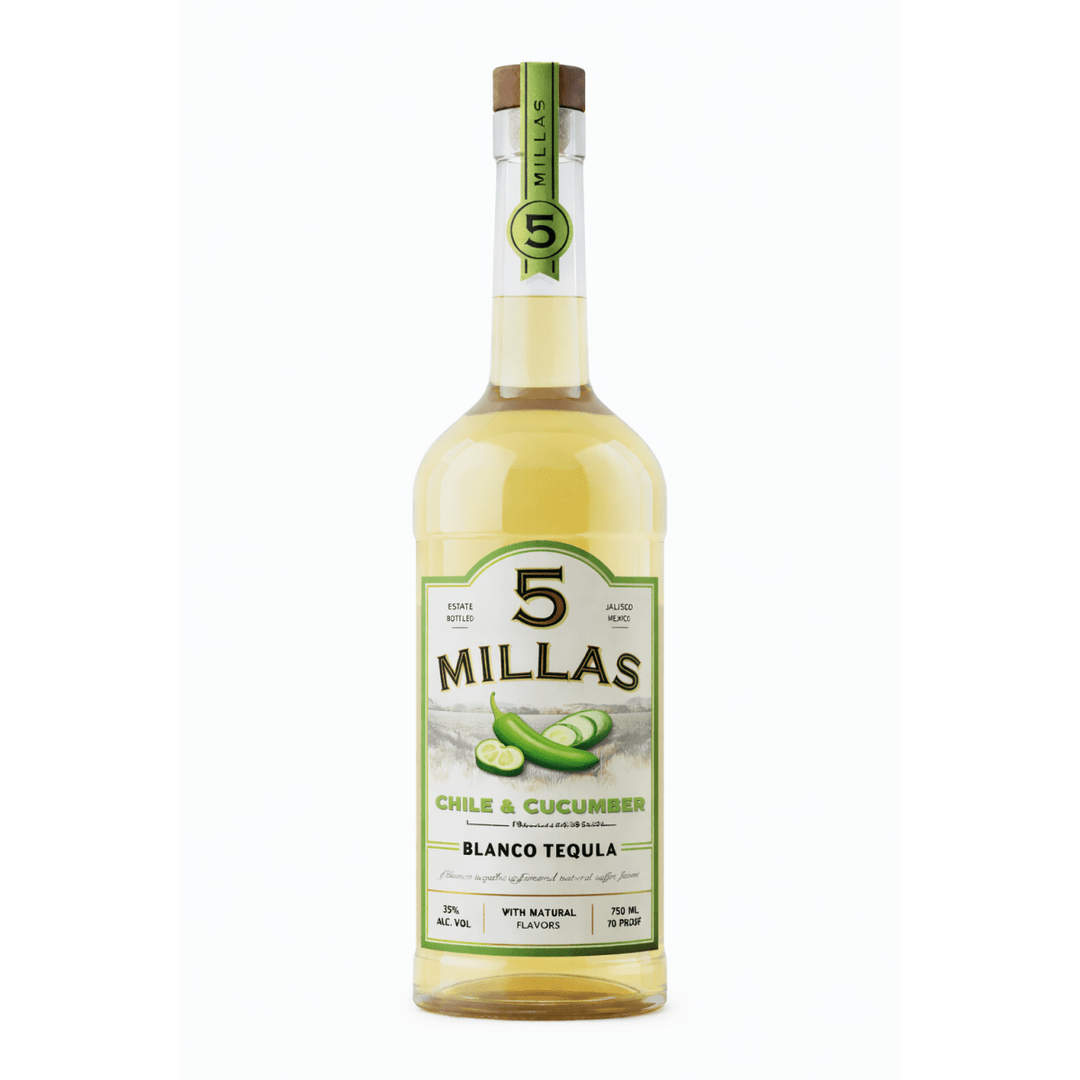 5 Millas, Chile & Cucumber 100% Blue Agave Blanco Tequila 5 Millas with Natural Flavors 750 mL , 35 % ABV - Terra Global Beverages