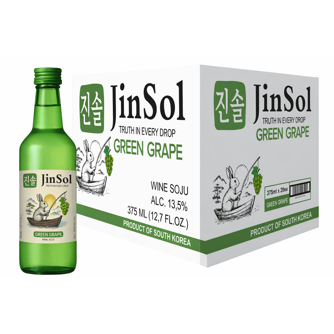 JinSol Korean Soju,  GREEN GRAPE, Pack 20 , 375 mL, 13.5 % ABV, crafted from apple wine