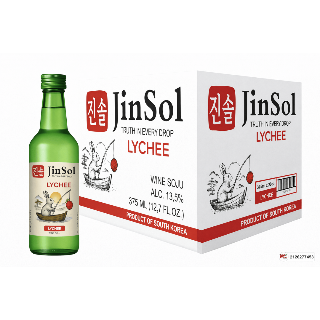 JinSol Korean Soju,  LYCHEE, Pack 20 , 375 mL, 13.5 % ABV, crafted from apple wine