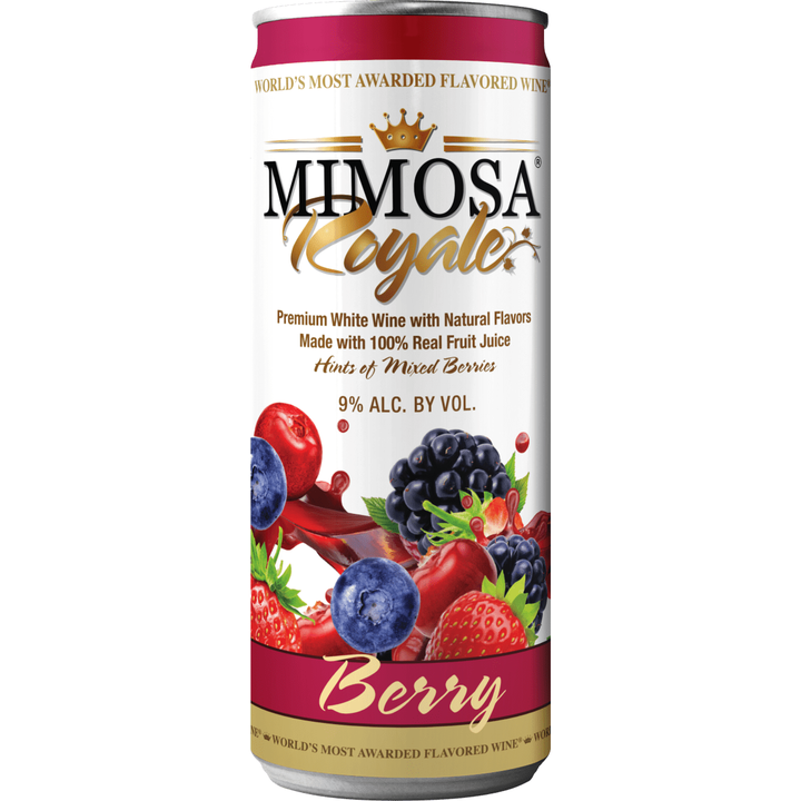 Mimosa Royale Berry Pack 4 , mix of different Muscat Wines, blended with only the best 100% Natural Fresh Straberry, Blueberry and Raspberry, 355 mL, 9% ABV - Terra Global Beverages