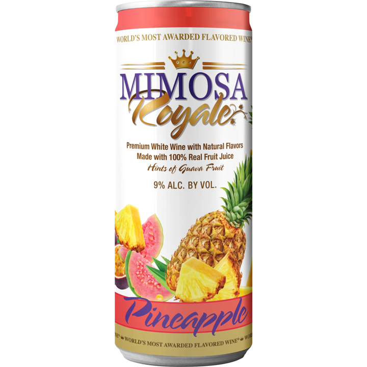 Mimosa Royale Pineapple Pack 4 , mix of different Muscat Wines, blended with only the best 100% Natural Fresh Pineapplle with hints of Guava, 355 mL, 9% ABV - Terra Global Beverages