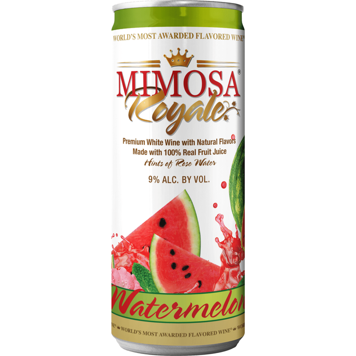 Mimosa Royale Watermelon Pack 4 , mix of different Muscat Wines, blended with only the best 100% Natural Fresh Watermellon, with hint of rose Water, 355 mL, 9% ABV - Terra Global Beverages