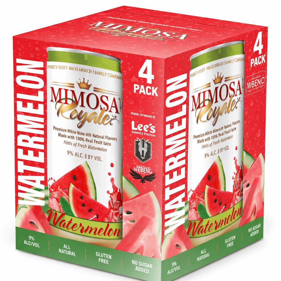 Mimosa Royale Watermelon Pack 4 , mix of different Muscat Wines, blended with only the best 100% Natural Fresh Watermellon, with hint of rose Water, 355 mL, 9% ABV - Terra Global Beverages